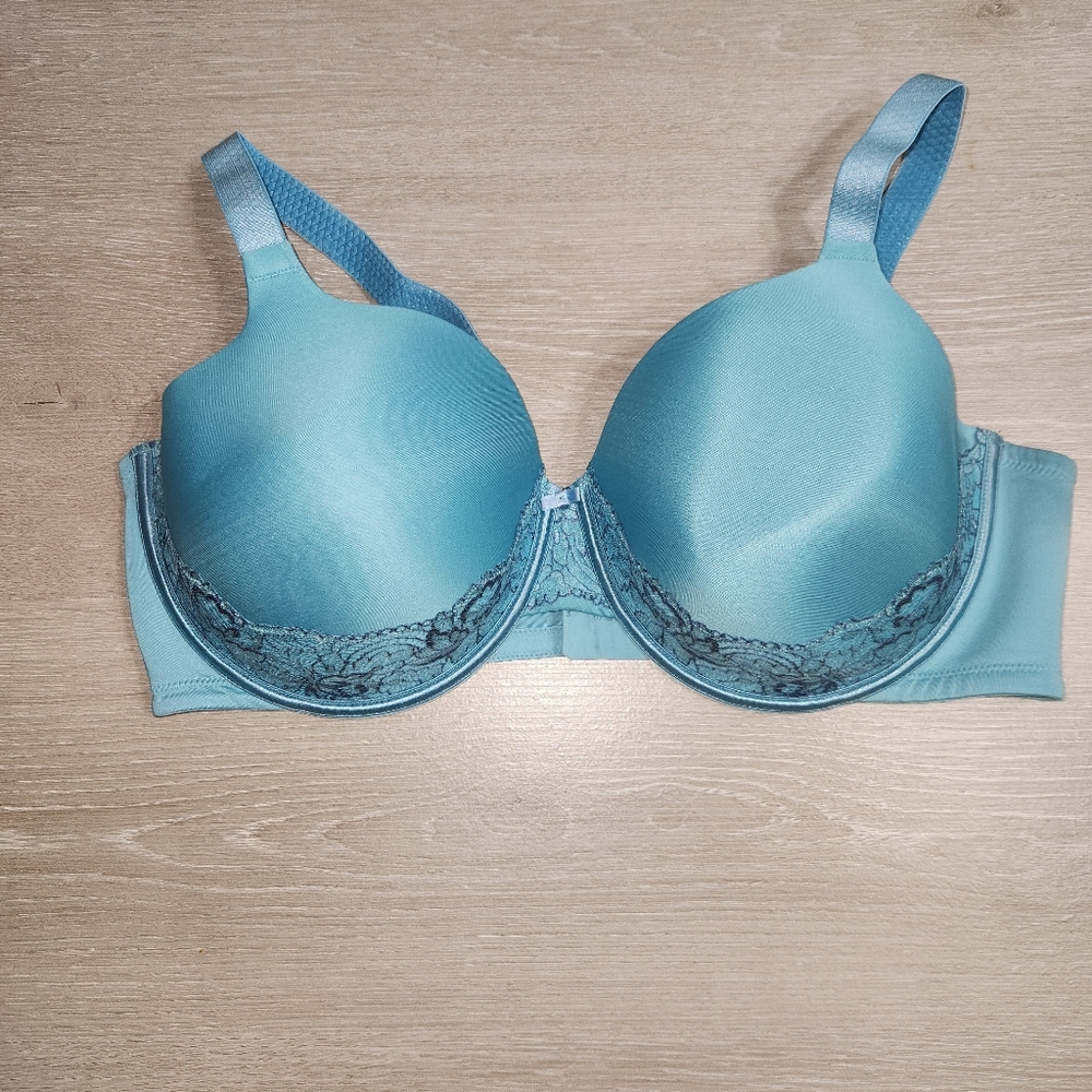 Vanity Fair Blue Lace Beauty Back Smoother Lace Full-Figure Bra 42DD,Thick Strap